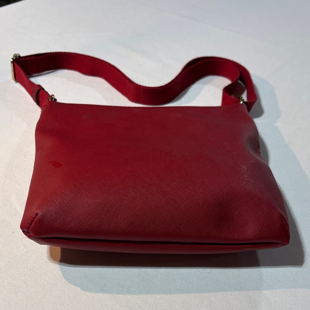 Tommy Hilfiger Red Leather Crossbody Bag Red Canvas Adj Strap - Picture 5 of 13